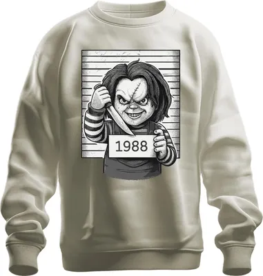 Produktbild von Chucky Mörderpuppe 1988 Horror Polizeifoto Killer Puppe Cult Uni Sweatshirt Pullover, Natur, M