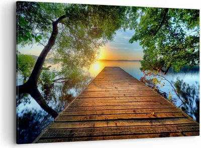 Produktbild von Bild auf Leinwand - Leinwandbild - Brücke See - 120x80cm - Wand Bild - Wanddeko - Wandbilder - Leinwanddruck - Bilder - Kunstdruck - Wanddekoration - Leinwand bilder - Wandkunst - AA120x80-3528