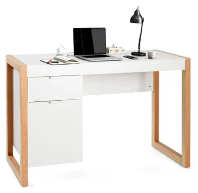 Produktbild von Schreibtisch mit Schubladen und Stauraum, Computertisch mit dicker Arbeitsfläche für das Homeoffice