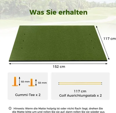 Produktbild von 3-in-1-Abschlagmatte für Golf Hochwertige Schlagmatte mit Kunstrasen 152 x 117 cm
