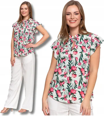 Produktbild von Moraj | Elegante Damenbluse - Blumenmuster - Kurzarm - Größe M - Leicht