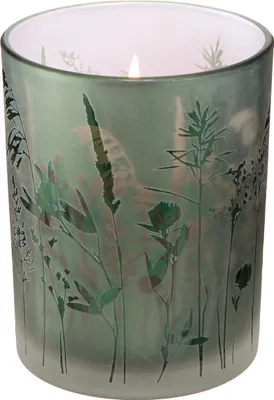 Produktbild von Deko Windlicht Glas Grün Weiß Wiesenmotiv 12,5cm Set 2, 2 Stück