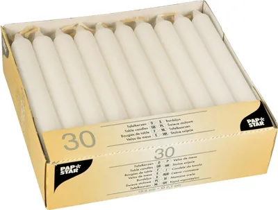 Produktbild von Tafelkerzen 30 Stück Ø 2,1 cm 19,6 cm Weiß PAPSTAR Kerzen