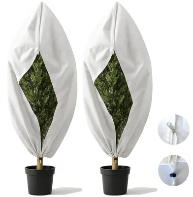 Zdjęcie produktu dla Zabezpieczenie roślin na zimę, 2 sztuki, wymiar 80x100 cm, z zamkiem błyskawicznym i sznurkiem ściągającym, gramatura 80 g/m²