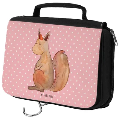 Produktbild von Mr. & Mrs. Panda badtasche Einhorn Glauben - Rot Pastell - Geschenk, Kulturtasche, beauty case, Einhörner, Kosmetiktasche, Einhörnchen, Kulturbeutel, Eichhorn, Unicorn
