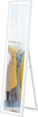 Image de HOMCOM Grand miroir pleine longueur 40 x 160 cm en verre trempé, éclairage LED 3 couleurs et support, miroir mural ou sur pied rectangulaire, pour chambre à coucher, salon et dressing, blanc