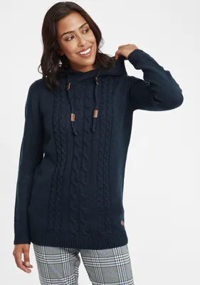 Produktbild von OXMO OXCable Damen Strickpullover Grobstrick Pullover mit Kapuze Kordelzug Rippbündchen Regular fit