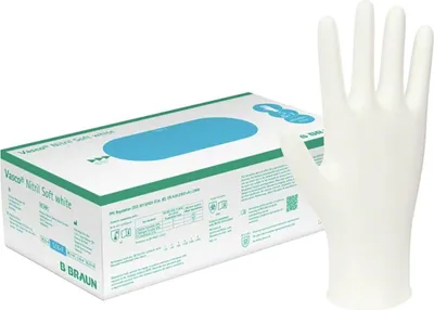 Zdjęcie produktu dla B.Braun Vasco Rękawice nitrylowe miękkie białe U., PF, rozmiar M, niesterylne (200 szt.)