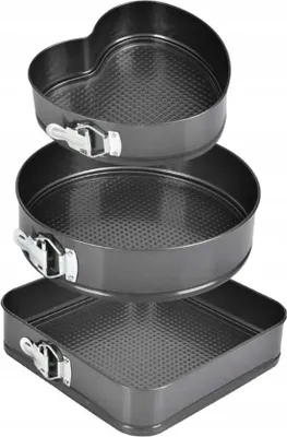 Zdjęcie produktu dla Zestaw 3 tortownic – okrągła, kwadratowa i w kształcie serca – formy do pieczenia z wyjmowanym dnem 20/22/24 cm