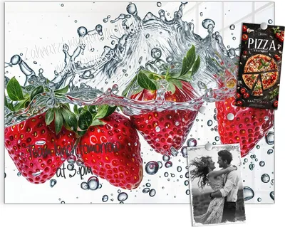 Produktbild von Magnettafel 120x90cm Pinnwand Whiteboard beschreibbar - Erdbeeren im Wasser