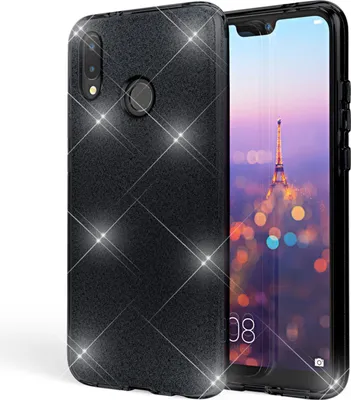 Produktbild von Huawei P20 Lite Hülle Handyhülle von NALIA, Glitzer Silikon-Case Back-Cover Schwarz
