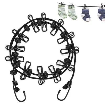 Produktbild von Tragbare Wäscheleine - Ausziehbar mit 12 Clips - Für Camping Reise und Outdoor - 180-360 cm