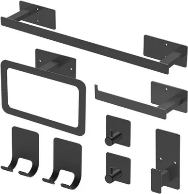 Produktbild von Schwarze Handtuchhalter Set 8-teilig selbstklebend Edelstahl