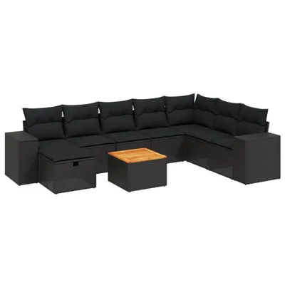 Produktbild von vidaXL 9-tlg. Garten-Sofagarnitur mit Kissen Schwarz Poly Rattan