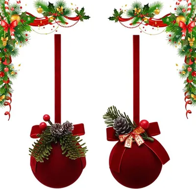 Produktbild von Weihnachtskugeln aus Flockstoff, 2 Stück, rot, wiederverwendbar, für Weihnachtsbaum