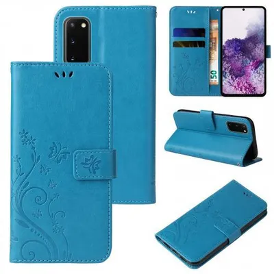 Produktbild von Kunstleder Flip-Hülle Floral für Samsung Galaxy S20 & S21 - Farbe: Blau - Modellkompatibilität: Für Samsung Galaxy S20