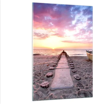 Produktbild von Bilder auf glas - Einteilig - Boot Strand Himmel - 80x120cm - Glasbilder - Wandbilder - Bilder - zum Aufhängen bereit - Wanddekoration aus Glas - Glas Bilder - Wandbild auf Glas - GPA80x120-5064