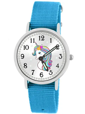 Produktbild von Brecjon Armbanduhr Mädchen Einhorn Lernuhr 5ATM Armband hellblau 905