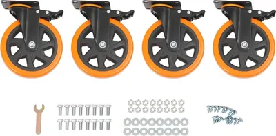 Image de Roulettes pivotantes pour charges lourdes - Avec frein - RouesPolyuréthane15,2 cm - Capacité de charge 100 kg - Lot de 4 - Revêtement par électrophorèse - Orange