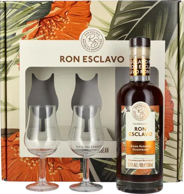 Image de Ron Esclavo GRAN RESERVA OVERPROOF Ron Dominicana 57,5% Vol. 0,5l en boîte cadeau avec 2 Verres