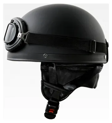 Produktbild von Oldtimer Motorradhelm Schwarz matt mit Brille Größe L 59 bis 60 cm
