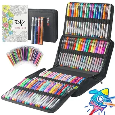 Produktbild von PromoHome® 104-teiliges Gelstift-Set – 100 farbige Stifte + 4 Metallic-Glitzerstifte + 98 Nachfüllungen, für Erwachsene, ab 5 Jahren