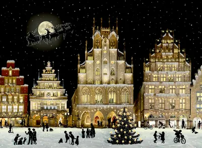 Produktbild von A4-Wandkalender - Weihnachtliches Stadtpanorama
