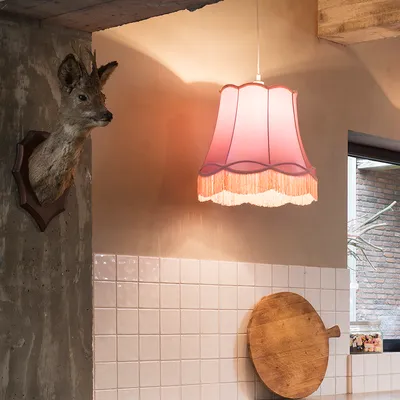 Zdjęcie produktu dla QAZQA – Retro Retro Lampa wisząca I Lampa wisząca I Lampa wisząca różowa 45 cm – Granny I Salon I Sypialnia – Tekstylna Okrągła – Pasuje do żarówek LED E27