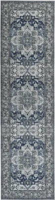 Produktbild von BELIANI Teppich Läufer Grau / Blau Polyester 80 x 300 cm Orientalisches Muster Vintage Boho Kurzflor für Wohnzimmer Schlafzimmer Flur