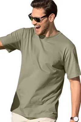 Zdjęcie produktu dla T-shirt męski na lato, 100% bawełna, bez nadruku, jednolity kolor, 145 g/m2, kolor jasny khaki, rozmiar S