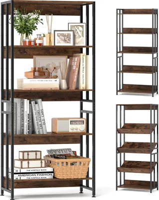 A multi-shelf bookcase with various decorative items and books.