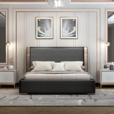 Produktbild von Schlafzimmer Betten Graues Lederbett Moderne Möbel Holzgestell Betten