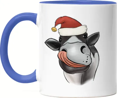 Produktbild von Kuh mit Weihnachtsmütze Tasse Blau Geschenkidee Weihnachten Frohe Weihnachten Süßes Kuh-Motiv Kuh-Fans Kühe