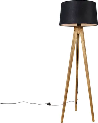 Produktbild von Ländliches Stativ Vintage Holz mit Schwarzem Leinenschirm 45 cm Tripod Classic