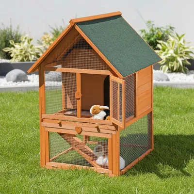 Image de Clapier pour petits animaux Clapier pour lapins Cage Enclos 2 étages X