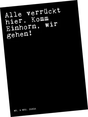 Produktbild von Mr. & Mrs. Panda Postkarte Alle verrückt hier. Komm... - Schwarz - Geschenk, Einhorn, Glitzern, Sprüche, Ansichtskarte, Grußkarte, Spruch, Fotokarte, Ansichtskarten