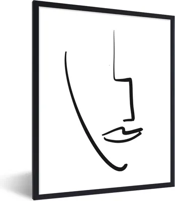 Produktbild von MuchoWow® Gerahmtes Poster Frau - Gesicht - Schwarz - Weiß 60x80 cm - Poster mit Schwarzem Bilderrahmen Wandposter Rahmen Foto Bilder - Premium - Wanddeko Wohnzimmer