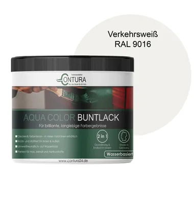 Produktbild von Contura 250ml. Buntlack Lackfarbe Lack Außen Innen Holz Metall Farbe Holzlack Möbellack -  RAL 9016 Verkehrsweiß