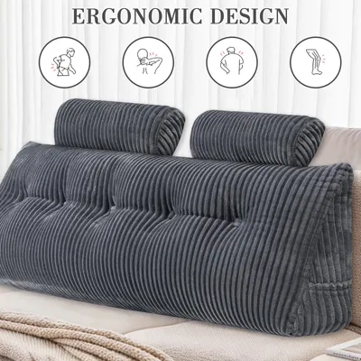 Produktbild von Topchances Rückenkissen Lesekissen Rückenlehne Kissen für Bett Sofa Kopfteil, Keil-Kopfteilkissen Gepolstert Bettkissen Keilkissen,Grau,193x50x20cm
