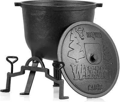 Imagen del producto de Olla mágica "Wizard" | 10 litros | Olla de cocción de hierro fundido | Olla de hierro fundido con tres patas, tapa, asa y tornillos de fijación | Caldero, olla para parrilla, olla a presión para parrilla