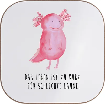 Produktbild von Mr. & Mrs. Panda Untersetzer für Gläser Axolotl Glücklich - Weiß - Geschenk, gut Gelaunt, Lurch, Getränkeuntersetzer, bieruntersetzer, Motivationsspruch, Tischuntersetzer