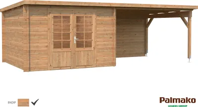 Produktbild von Palmako Gartenhaus Ella 8,7 + 10,0 m² - 28 mm Hellbraun tauchimprägniert