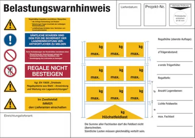 Produktbild von Dreifke® Regalkennzeichnung mit Belastungswarnhinweisen PAlettenregal - DIN E...