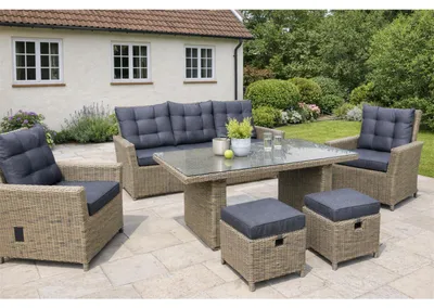 Produktbild von Green Spirit Dininglounge Asti Polyrattan 7 Personen braun-meliert