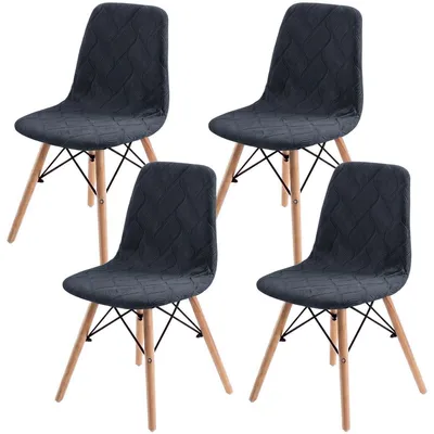 Obrázok produktu pre Sada 4 poťahov na stoličky, univerzálny elastický poťah, tmavosivá farba, 92 % polyester, 8 % Elastan
