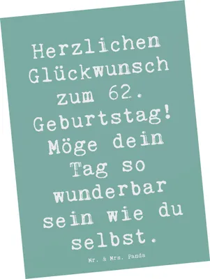 Produktbild von Mr. & Mrs. Panda Postkarte Spruch 62. Geburtstag - Meeresbrise - Geschenk, Motivkarte, liebevoll, Postkarten, besonderer Tag, Alter, Happy Birthday, Erfahrung, Zuneigung