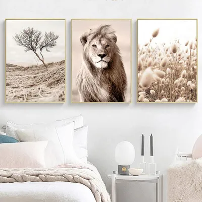 Produktbild von Poster Set 3 Bilder Wanddeko Beige Pampas Wandbilder Modern 30x40cm Ohne Rahmen