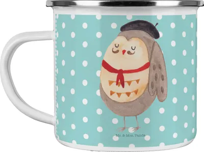 Produktbild von Mr. & Mrs. Panda Teetasse Eule Frankreich - Türkis Pastell - Geschenk, Haferl, Teebecher, becher emaille, Französisch, Stolz, Campingtasse, Tasse, La Vie Est Belle