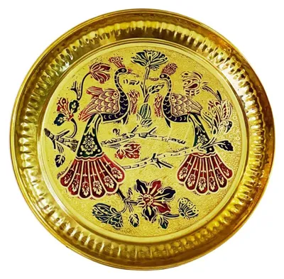 Productafbeelding van Messing Pooja Thali - Decoratieve Gebedsplaat - 17.5 cm