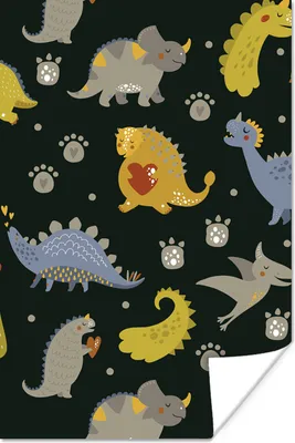 Produktbild von MuchoWow® Poster Dino - Kinder - Schnittmuster - Jungen - Mädchen - Dinosaurier 120x180 cm - Kunstposter
